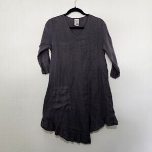 Matchpoint Purple Gray Long Sleeve Asymmetrical Hem Top Shirt Women Pocket